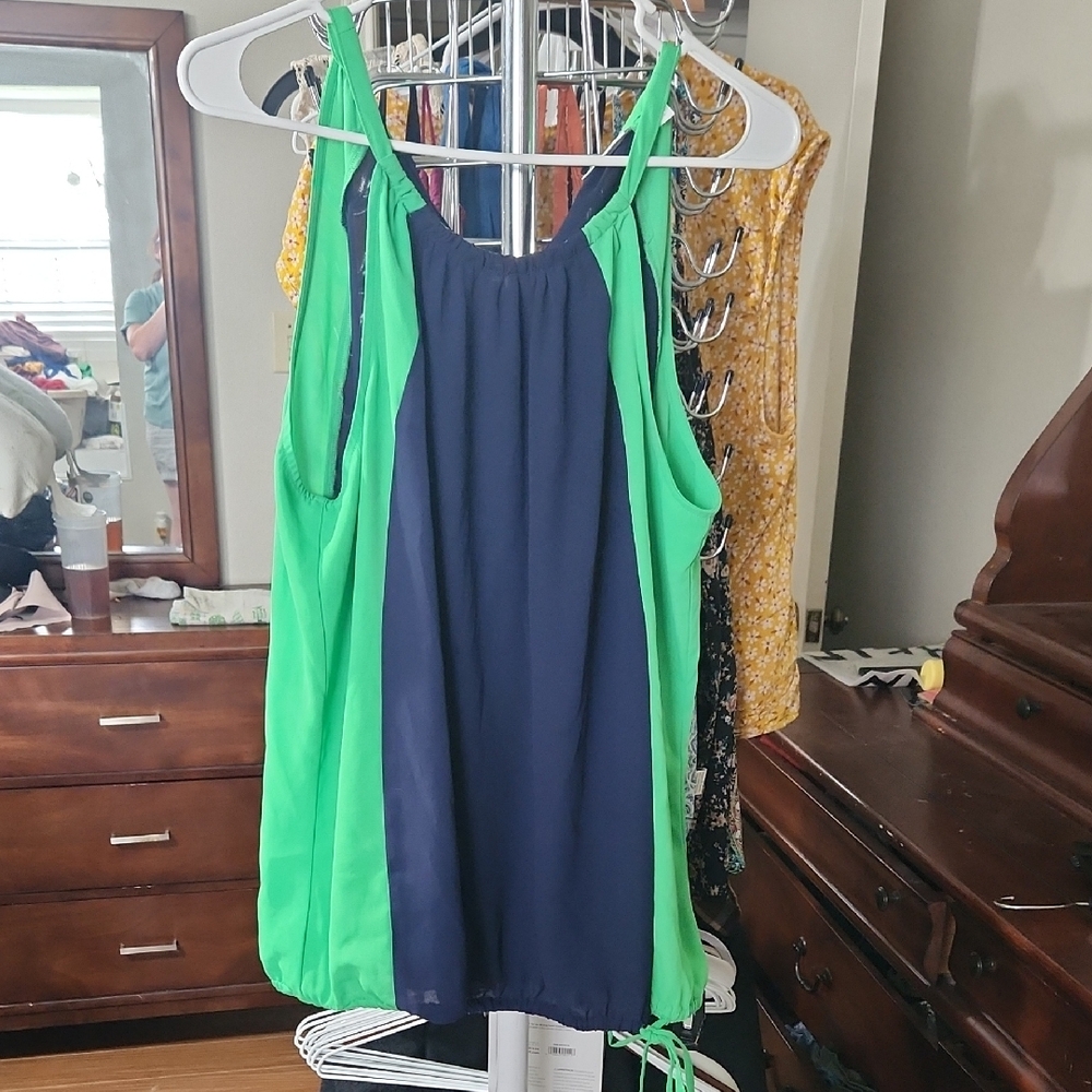 Green and Navy Sleeveless Top